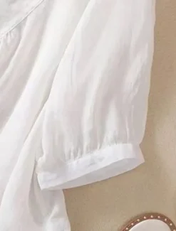 Women's Shirt Blouse Cotton Linen Shirts Solid Color Basic Casual 3/4 Length Sleeve Crew Neck Regular Tops Daily Embroidered White Pink Blue Khaki Summer Spring