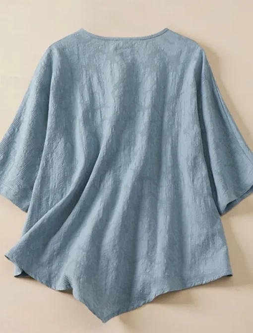Women's Shirt Blouse Cotton Linen Shirts Solid Color Basic Casual 3/4 Length Sleeve Crew Neck Regular Tops Daily Buttons Pink Blue Summer