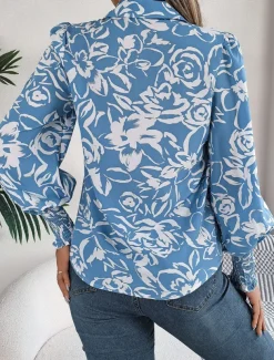Women's Shirt Blouse Floral Casual Work Stylish Modern Puff Sleeve Long Sleeve White Spring Fall