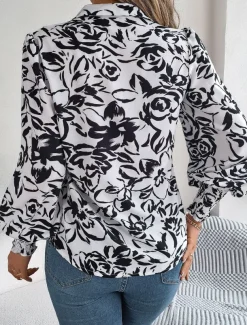 Women's Shirt Blouse Floral Casual Work Stylish Modern Puff Sleeve Long Sleeve White Spring Fall