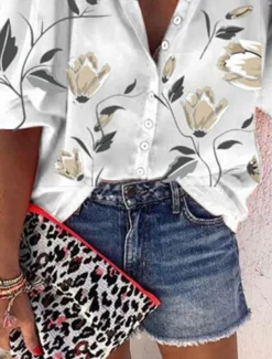Women's Shirt Blouse Floral Stylish Casual Long Sleeve Shirt Collar Regular Tops Daily Buttons Print Black White Red Orange Summer Spring