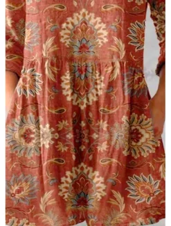 Women's Shirt Blouse Floral Bohemia Daily Retro Vintage Long Sleeve V Neck Regular Tops Daily Print Wine Fuchsia Green Summer Spring