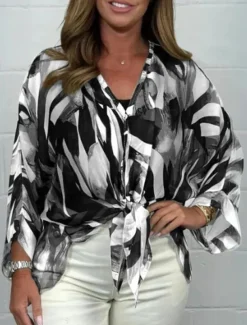 Women's Shirt Blouse Floral Stylish Casual Long Sleeve V Neck Regular Tops Daily Buttons Print Black Red Blue Khaki Spring Fall