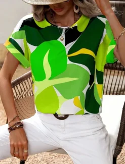 Women's Shirt Blouse Graphic Stylish Casual Short Sleeve Crew Neck Regular Tops Daily Holiday Going out Print Black Yellow Green Khaki Rose Pink Summer Spring