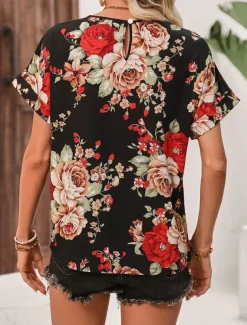 Women's Shirt Blouse Graphic Stylish Casual Short Sleeve Crew Neck Regular Tops Daily Holiday Going out Print Black Yellow Green Khaki Rose Pink Summer Spring