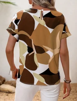 Women's Shirt Blouse Graphic Stylish Casual Short Sleeve Crew Neck Regular Tops Daily Holiday Going out Print Black Yellow Green Khaki Rose Pink Summer Spring