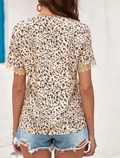 Women's Shirt Blouse Leopard Stylish Casual Short Sleeve V Neck Regular Tops Daily Print Green Khaki Summer