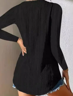 Women's Shirt Blouse Solid Color Stylish Casual Long Sleeve V Neck Regular Tops Daily Buttons Eyelet Black White Summer Spring Fall