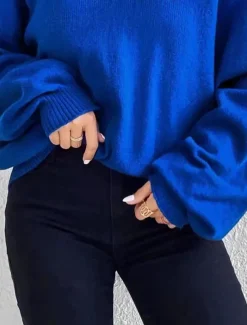 Women's Shirt Blouse Solid Color Basic Casual Long Sleeve V Neck Regular Tops Daily Blue Fall Winter