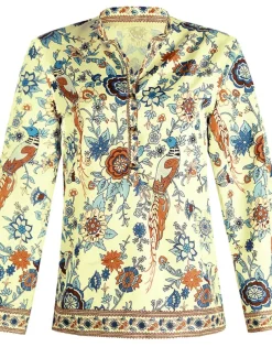 Women's Shirt Blouse Yellow Pink Dusty Rose Graphic Floral Button Print Long Sleeve Daily Holiday Vintage Boho Streetwear Round Neck Regular Boho S