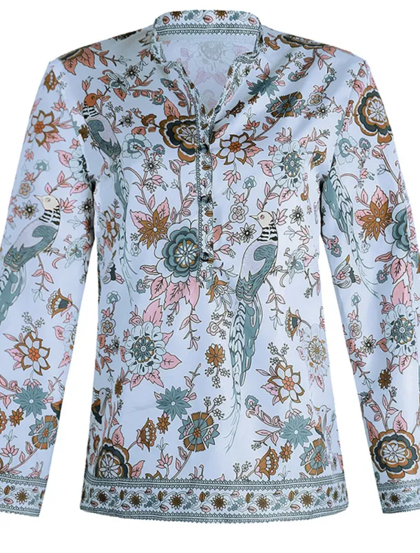 Women's Shirt Blouse Yellow Pink Dusty Rose Graphic Floral Button Print Long Sleeve Daily Holiday Vintage Boho Streetwear Round Neck Regular Boho S