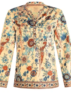 Women's Shirt Blouse Yellow Pink Dusty Rose Graphic Floral Button Print Long Sleeve Daily Holiday Vintage Boho Streetwear Round Neck Regular Boho S