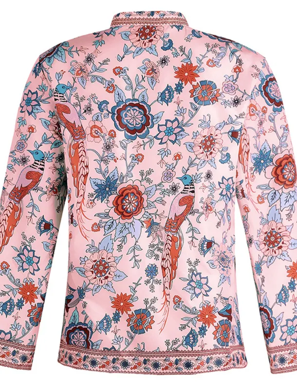 Women's Shirt Blouse Yellow Pink Dusty Rose Graphic Floral Button Print Long Sleeve Daily Holiday Vintage Boho Streetwear Round Neck Regular Boho S