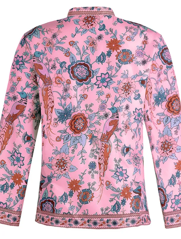 Women's Shirt Blouse Yellow Pink Dusty Rose Graphic Floral Button Print Long Sleeve Daily Holiday Vintage Boho Streetwear Round Neck Regular Boho S
