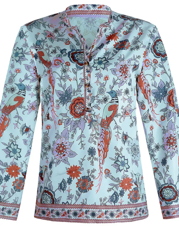 Women's Shirt Blouse Yellow Pink Dusty Rose Graphic Floral Button Print Long Sleeve Daily Holiday Vintage Boho Streetwear Round Neck Regular Boho S