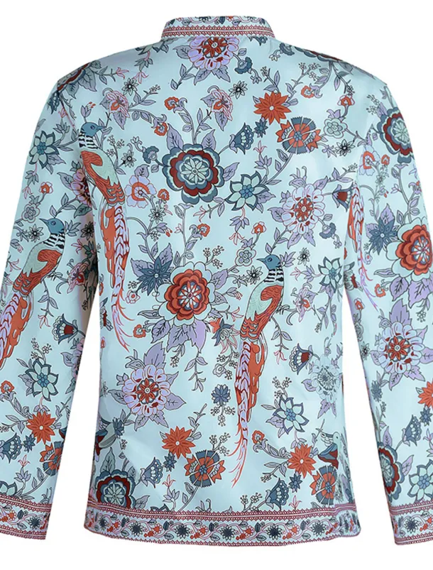 Women's Shirt Blouse Yellow Pink Dusty Rose Graphic Floral Button Print Long Sleeve Daily Holiday Vintage Boho Streetwear Round Neck Regular Boho S
