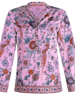 Women's Shirt Blouse Yellow Pink Dusty Rose Graphic Floral Button Print Long Sleeve Daily Holiday Vintage Boho Streetwear Round Neck Regular Boho S