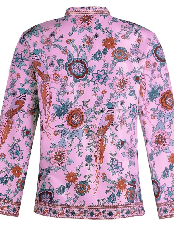Women's Shirt Blouse Yellow Pink Dusty Rose Graphic Floral Button Print Long Sleeve Daily Holiday Vintage Boho Streetwear Round Neck Regular Boho S