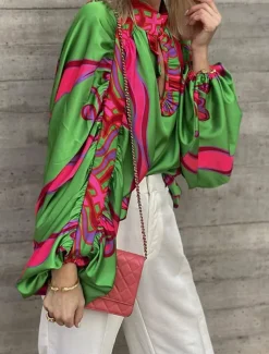 Women's Shirt Boho Shirt Blouse Peasant Blouse Boho Print Long Sleeve Regular Tops Casual Holiday Green Summer Spring
