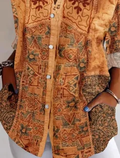 Women's Shirt Button Down Tunic Shirt Collar Long Sleeve Floral Casual Regular Tops Work Daily s Print Yellow Spring Fall Winter