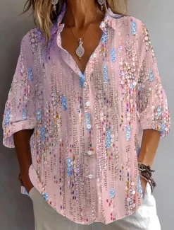 Women's Shirt Button Down Tunic Shirt Collar Long Sleeve Graphic Abstract Bohemia Daily Stylish Regular Tops Daily Holiday Going out s Light Green Pink Light Purple Light Blue