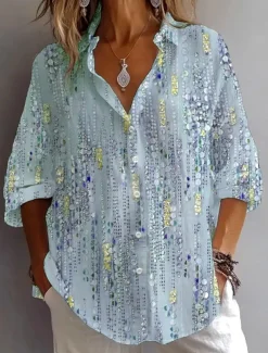 Women's Shirt Button Down Tunic Shirt Collar Long Sleeve Graphic Abstract Bohemia Daily Stylish Regular Tops Daily Holiday Going out s Light Green Pink Light Purple Light Blue