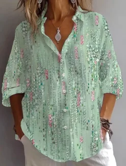 Women's Shirt Button Down Tunic Shirt Collar Long Sleeve Graphic Abstract Bohemia Daily Stylish Regular Tops Daily Holiday Going out s Light Green Pink Light Purple Light Blue