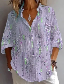 Women's Shirt Button Down Tunic Shirt Collar Long Sleeve Graphic Abstract Bohemia Daily Stylish Regular Tops Daily Holiday Going out s Light Green Pink Light Purple Light Blue