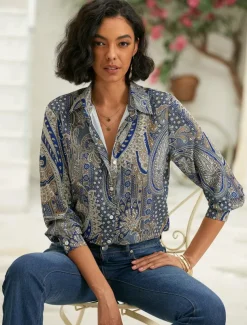 Women's Shirt Button Down Tunic Shirt Collar Long Sleeve Elegant Vintage Fashion Paisley s Print Regular Tops Casual Daily Holiday Blue Spring Fall