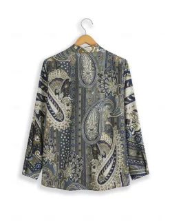 Women's Shirt Button Down Tunic Shirt Collar Long Sleeve Elegant Vintage Fashion Paisley s Print Regular Tops Casual Daily Holiday Blue Spring Fall