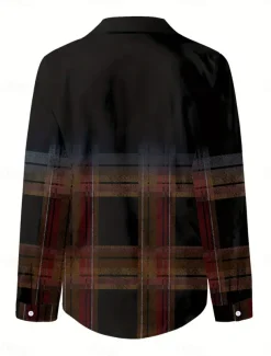 Women's Shirt Button Down Tunic Shirt Collar Long Sleeve Plaid Casual Regular Tops Work Daily s Print Black Spring Fall Winter