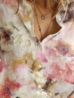 Women's Shirt Button Down Tunic Shirt Collar Long Sleeve Floral Casual Regular Tops Daily s Print Pink Spring Fall