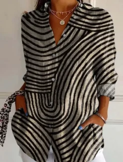 Women's Shirt Cotton Linen Shirts Button Up Blouse Floral Geometric Basic Casual Long Sleeve Shirt Collar Regular Tops Daily Buttons Print White Army Green Red Khaki Gray Fall Winter