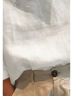 Women's Shirt Cotton Linen Shirts Blouse Plain Basic Modern Casual Long Sleeve High Neck Regular Tops Daily Going out Buttons White Summer