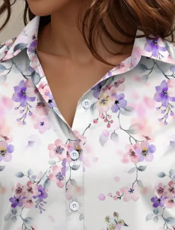 Women's Shirt Floral Graphic Daily Short Sleeve Cap Sleeve Shirt Collar Long Tops Daily Purple Summer Spring