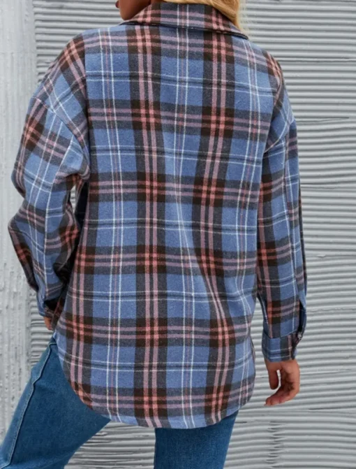 Women's Shirt Jacket Casual Jacket Comfortable Breathable Pocket Buttons Print Fashion Casual Plaid Vacation Street Casual Daily Wear Single Breasted Regular Stand Collar Regular Fit Long Sleeve