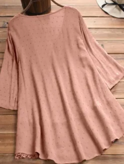 Women's Shirt Lace Shirt Linen-Inspired Shirts Blouse Pure Color Basic Casual 3/4 Length Sleeve V Neck Regular Tops Daily Lace Buttons White Pink Green Dark Blue Summer Spring Fall