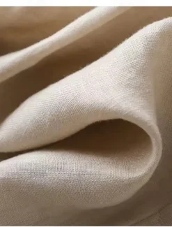 Women's Shirt Linen Shirt Blouse Long Cotton Top Solid Color Fashion Round Neck Street Daily Buttons Khaki Beige Spring & Fall