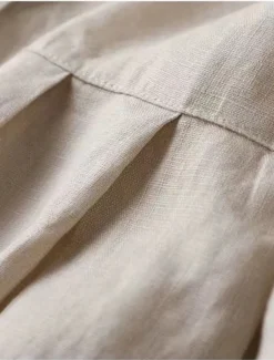 Women's Shirt Linen Shirt Blouse Long Cotton Top Solid Color Fashion Round Neck Street Daily Buttons Khaki Beige Spring & Fall