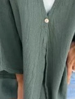 Women's Shirt Linen-Inspired Shirts Button Up Blouse Solid Color Stylish Casual Long Sleeve V Neck Regular Tops Daily Buttons Pocket Black Orange Green Beige Spring Fall