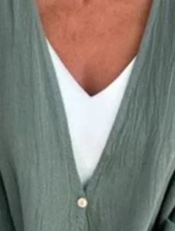Women's Shirt Linen-Inspired Shirts Button Up Blouse Solid Color Stylish Casual Long Sleeve V Neck Regular Tops Daily Buttons Pocket Black Orange Green Beige Spring Fall