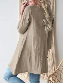 Women's Shirt Linen-Inspired Shirts Blouse Solid Color Stylish Casual 3/4 Length Sleeve Crew Neck Regular Tops Daily Pocket Black Khaki Summer