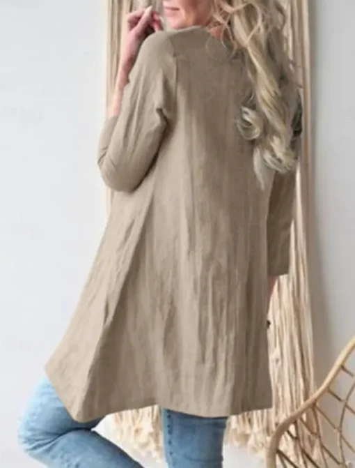 Women's Shirt Linen-Inspired Shirts Blouse Solid Color Stylish Casual 3/4 Length Sleeve Crew Neck Regular Tops Daily Pocket Black Khaki Summer