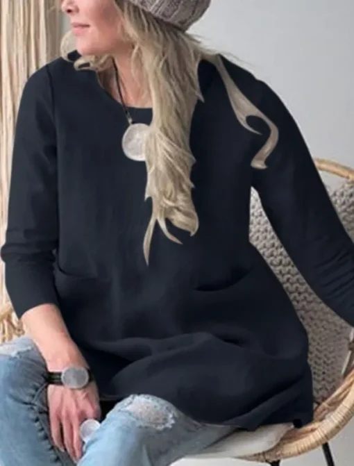 Women's Shirt Linen-Inspired Shirts Blouse Solid Color Stylish Casual 3/4 Length Sleeve Crew Neck Regular Tops Daily Pocket Black Khaki Summer
