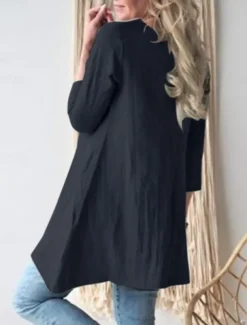 Women's Shirt Linen-Inspired Shirts Blouse Solid Color Stylish Casual 3/4 Length Sleeve Crew Neck Regular Tops Daily Pocket Black Khaki Summer
