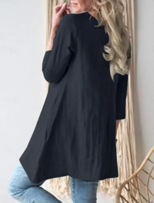 Women's Shirt Linen-Inspired Shirts Blouse Solid Color Stylish Casual 3/4 Length Sleeve Crew Neck Regular Tops Daily Pocket Black Khaki Summer