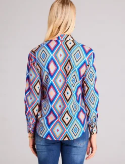 Women's Shirt Long Sleeve Button Down Blouse Basic Neon & Bright Geometric Buttons Print Regular Tops Shirt Collar Casual Blue Brown Green Spring Fall