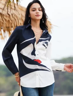 Women's Shirt Long Sleeve Button Down Blouse Basic Abstract Buttons Print Regular Tops Shirt Collar Casual Black Spring Fall