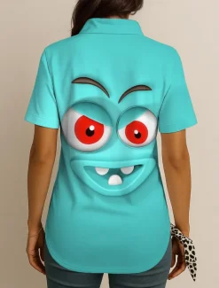 Women's Shirt Long Sleeve Button Down Blouse Graphic 3D Vintage Tropical Daily Short Sleeve Shirt Collar Regular Tops Daily Yellow Blue Purple Summer Spring