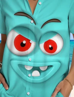 Women's Shirt Long Sleeve Button Down Blouse Graphic 3D Vintage Tropical Daily Short Sleeve Shirt Collar Regular Tops Daily Yellow Blue Purple Summer Spring